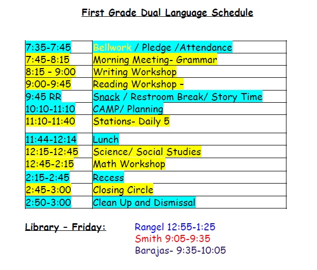 Schedule First Grade Dual Language